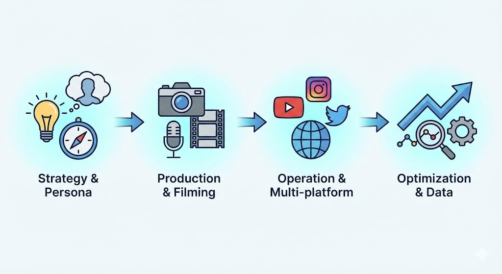 - 報新聞 Mega News 短影音代操絕非單純拍攝,而是提供專業的一條龍整合服務,包含以下四大標準流程